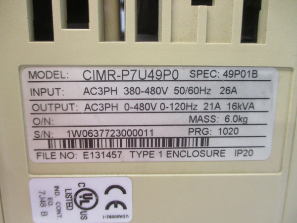 YASKAWA CIMR-P7U49P0 380-480VAC 26A UNMP