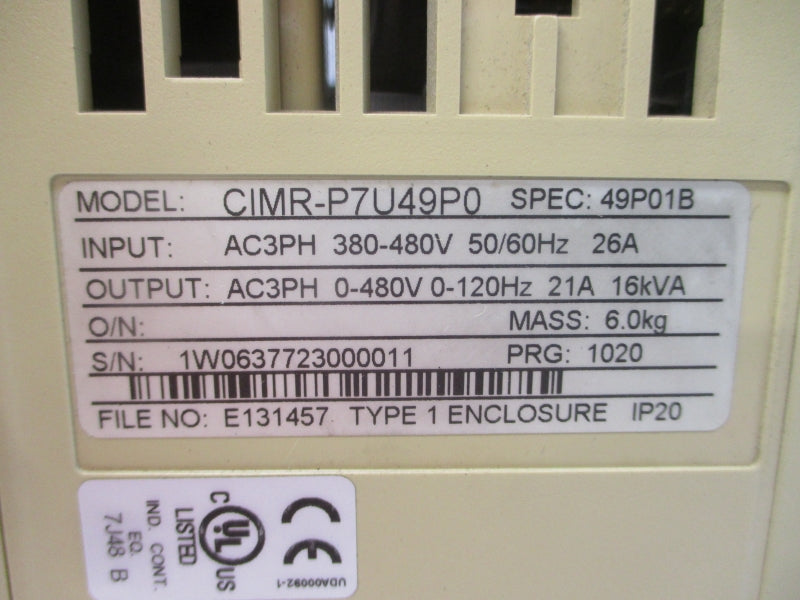 YASKAWA CIMR-P7U49P0 380-480VAC 26A UNMP