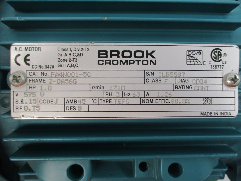 BROOK CROMPTON FA4N001-5C 575V 1.26A NSNP