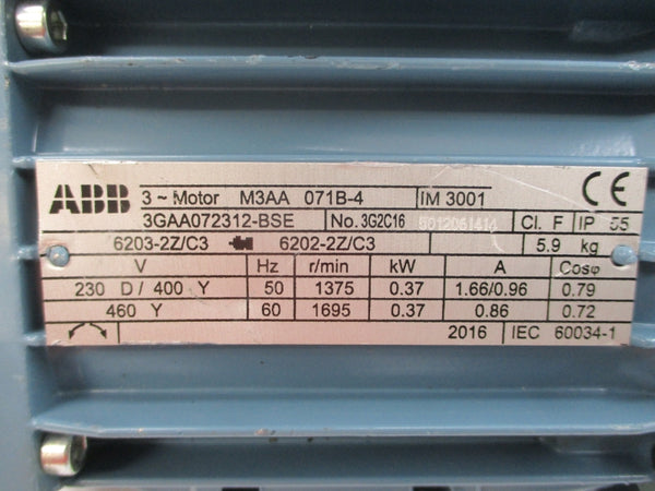 ABB M3AA071B-4 3GAA072312-BSE 230/400-460V 1.66/0.96-0.86A NSNP