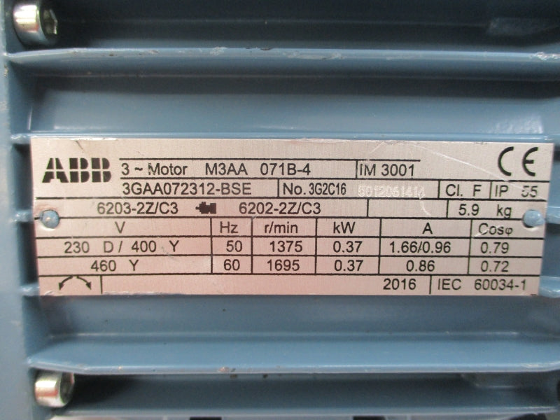 ABB M3AA071B-4 3GAA072312-BSE 230/400-460V 1.66/0.96-0.86A NSNP
