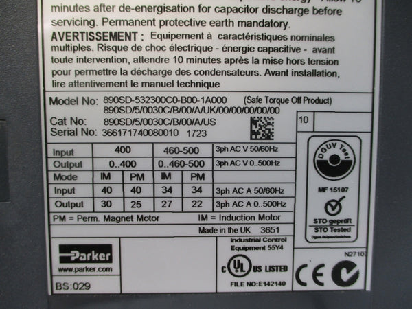 PARKER 890SD-532300C0-B00-1A000 400/460-500VAC 40A NSNP