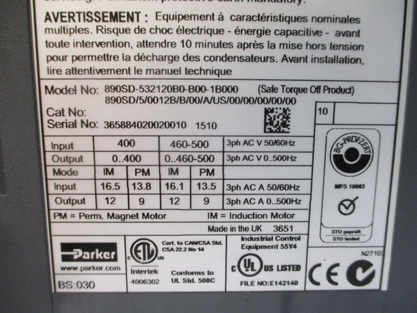 PARKER 890SD-532120B0-B00-1B000 400/460-500VAC 16.5A UNMP