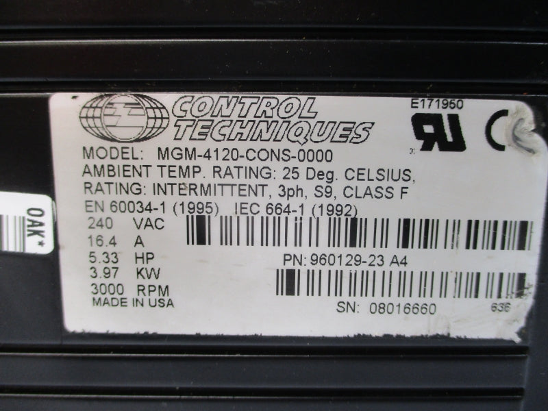 CONTROL TECHNIQUES MGM-4120-CONS-0000 240VAC 16.4A NSNP