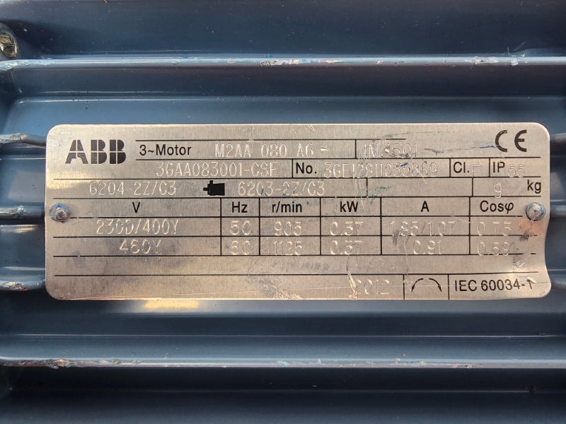 ABB M2AA080A6 3GAA083001-CSE 230/400-460V 1.85/1.07-0.91A (AS PICTURED) NSNP