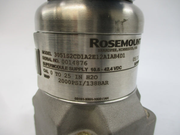 ROSEMOUNT 3051S2CD1A2E12A1AB4D1 10.5-42.4VDC 2000PSI NSNP