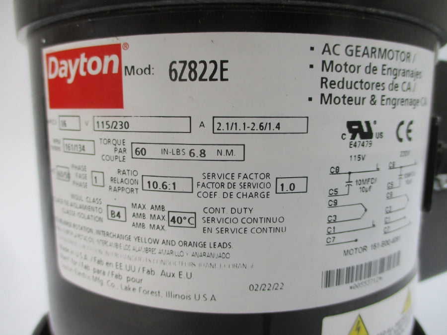 DAYTON 6Z822E 115/230V 2.1/1.1-2.6/1.4A NSNP