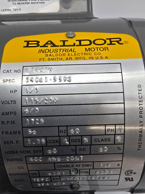 BALDOR L3501M 34C61-5598 115/230V 6/3A NSNP