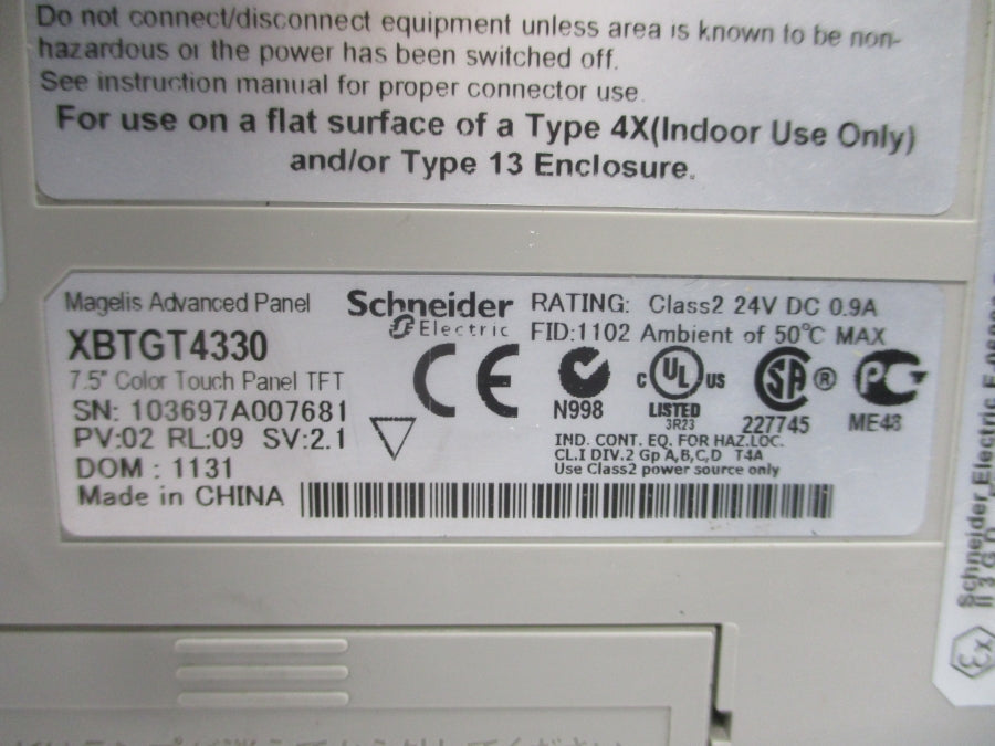 SCHNEIDER ELECTRIC XBTGT4330 24VDC 0.9A NSNP