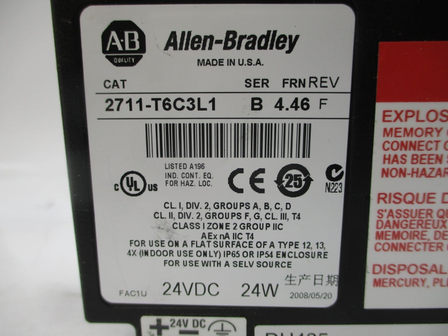 ALLEN BRADLEY 2711-T6C3L1 SER. B F/W 4.46 24VDC REV. F REMAN