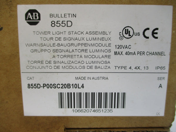 ALLEN BRADLEY 855D-P00SC20B10L4 SER. A 120VAC (BR/WH) NSMP