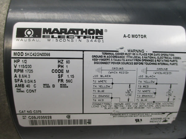 MARATHON ELECTRIC 5KC42GN0066 115/230V 8.6/4.3A NSNP