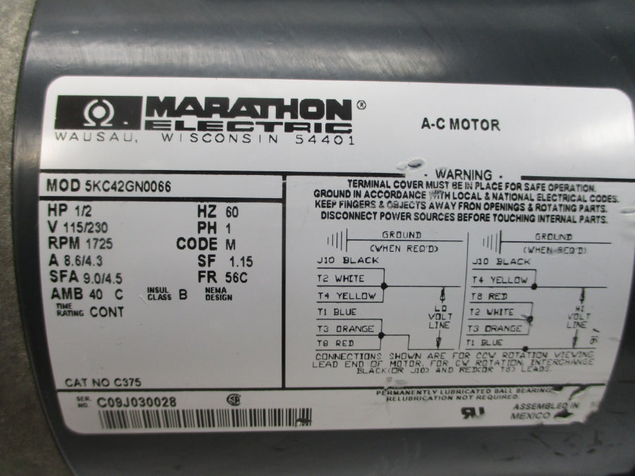 MARATHON ELECTRIC 5KC42GN0066 115/230V 8.6/4.3A NSNP