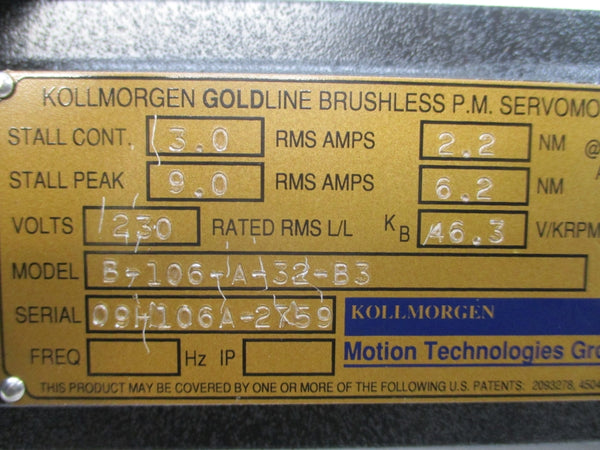 KOLLMORGEN B-106-A-32-B3 230V 9.0A NSNP