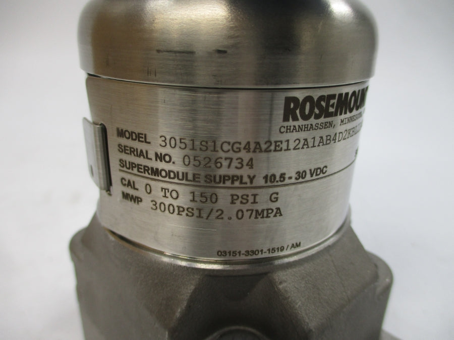 ROSEMOUNT 3051S1CG4A2E12A1AB4D2KBL1L4M5P2Q4 10.5-30VDC 150PSI NSMP