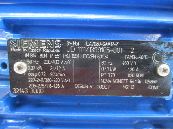 SIEMENS 1LA7080-6AA12-Z 2LM8010-3NA80 230/400-460V 2.1/1.2-1.20A NSNP