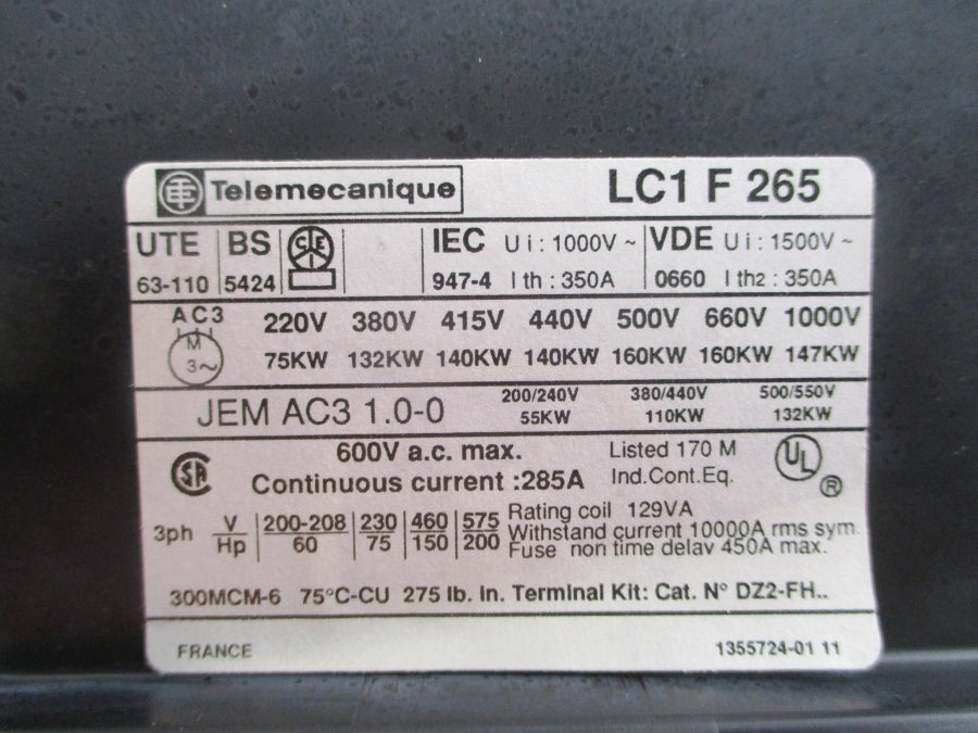 TELEMECANIQUE LC1F265 600VAC 285A NSNP