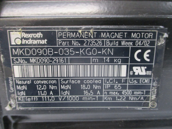 REXROTH MKD090B-035-KG0-KN 273526 111.0V 11.0/16.5A (AS PICTURED) NSNP