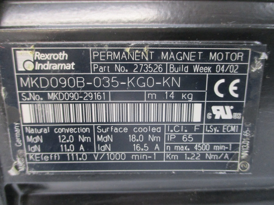 REXROTH MKD090B-035-KG0-KN 273526 111.0V 11.0/16.5A (AS PICTURED) NSNP