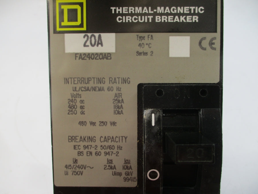 SQUARE D FA24020AB SER. 2 480VAC 20A NSNP