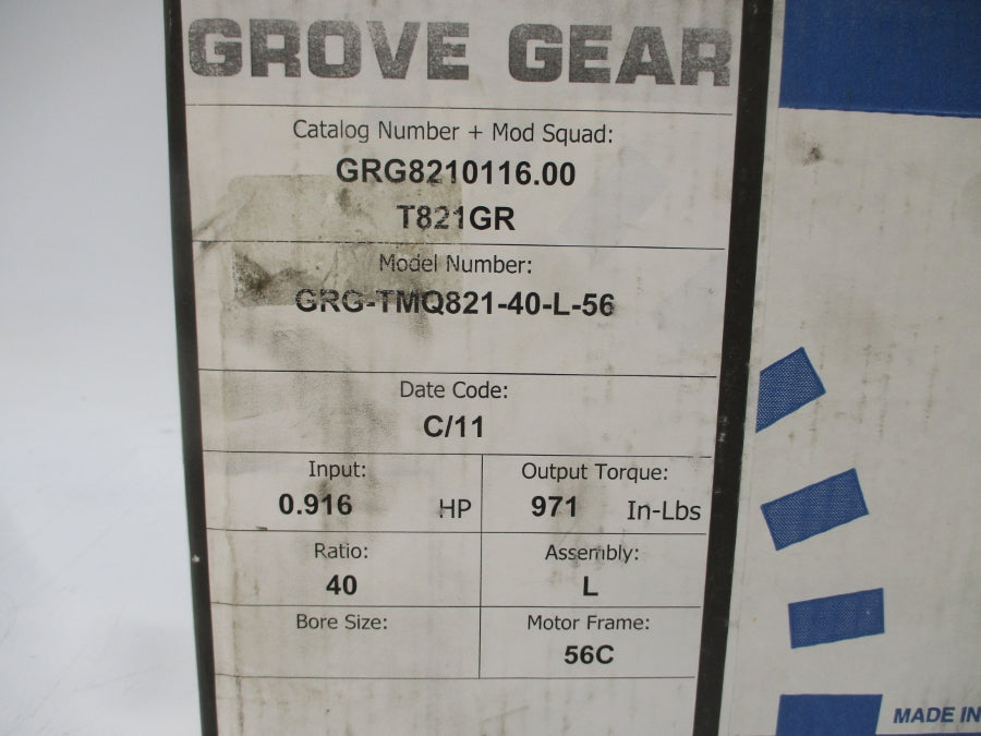 GROVE GEAR GRG-TMQ821-40-L-56 GRG8210116.00 NSMP