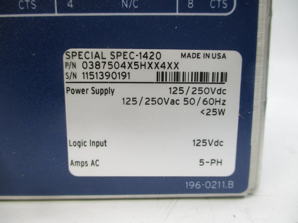SEL SPEC-1420 0387504X5HXX4XX 125/250VAC 5A NSNP