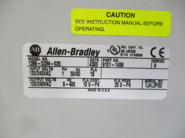 ALLEN BRADLEY 1398-DDM-020 SER. A 120/240VAC 19A NSMP