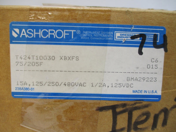 ASHCROFT T424T10030XBXFS 480VAC 15A 75/205'F NSMP