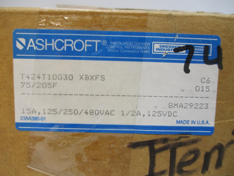 ASHCROFT T424T10030XBXFS 480VAC 15A 75/205'F NSMP