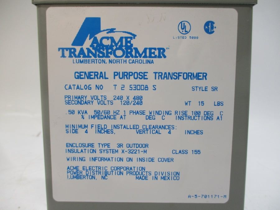 ACME TRANSFORMER T2-53008-S 240/480V NSMP