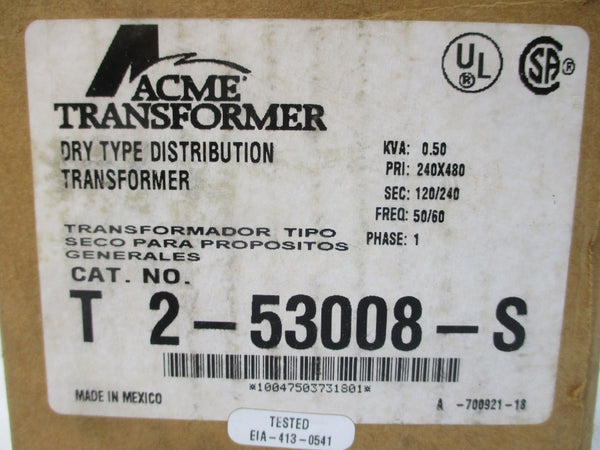 ACME TRANSFORMER T2-53008-S 240/480V NSMP