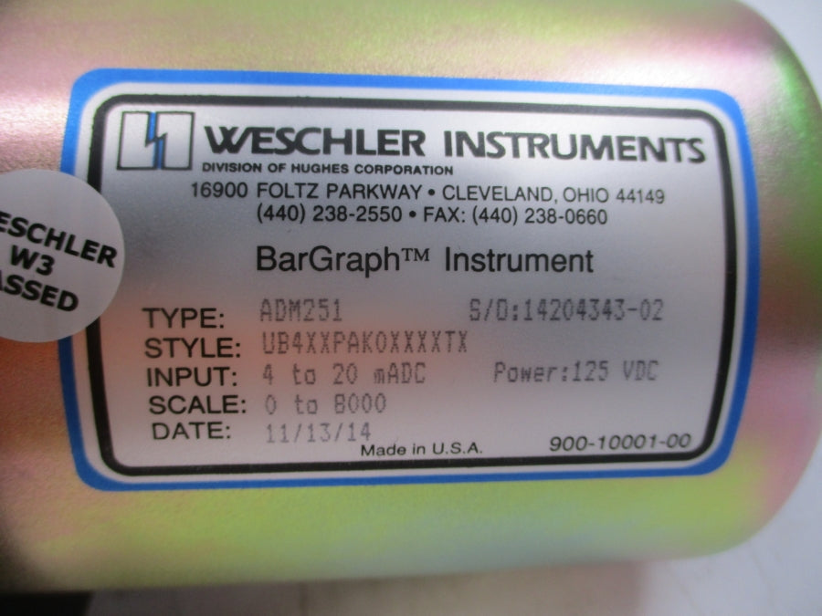 WESCHLER INSTRUMENTS ADM251 UB4XXPAKOXXXXTX 125VDC 0-8000RPM  NSMP