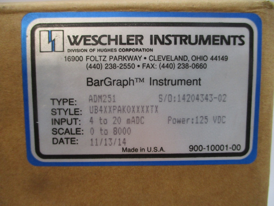WESCHLER INSTRUMENTS ADM251 UB4XXPAKOXXXXTX 125VDC 0-8000RPM  NSMP