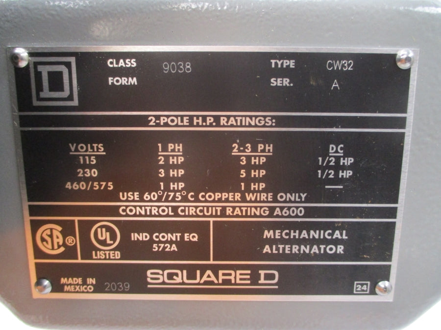 SQUARE D 9038CW32 SER. A 460/575V 572A NSNP