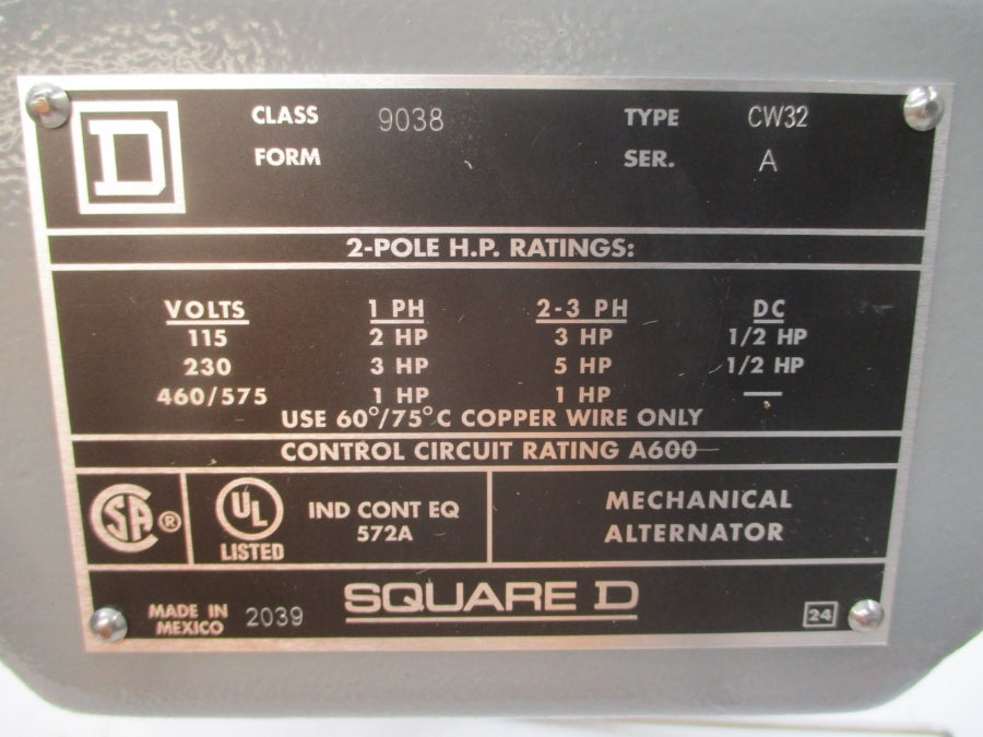 SQUARE D 9038CW32 SER. A 460/575V 572A NSMP