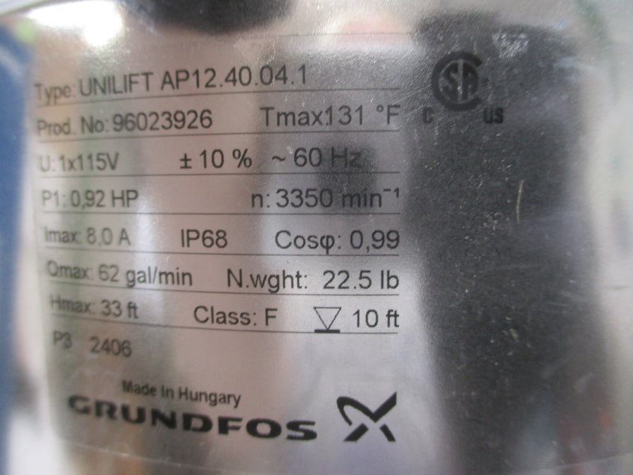 GRUNDFOS AP12.40.04.1 96023926 115V 8.0A NSMP