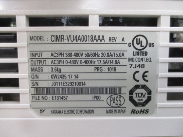 YASKAWA CIMR-VU4A0018AAA 380-480VAC 20.0/15.0A REV. A NSMP