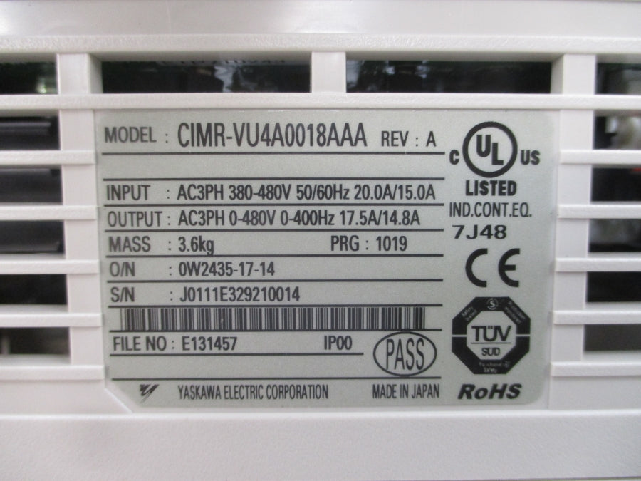 YASKAWA CIMR-VU4A0018AAA 380-480VAC 20.0/15.0A REV. A NSMP