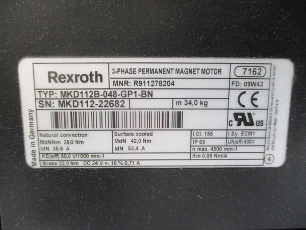 REXROTH MKD112B-048-GP1-BN R911278204 600V 35.6/53.4A NSNP