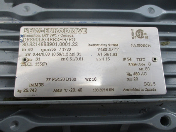 SEW-EURODRIVE DRS90L8/4BE2HR-FG 480V 1.56/1.63A NSNP