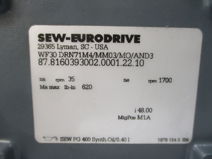 SEW-EURODRIVE WF30DRN71M4/MM03/MO/AND3 380-500V 1.10A NSNP