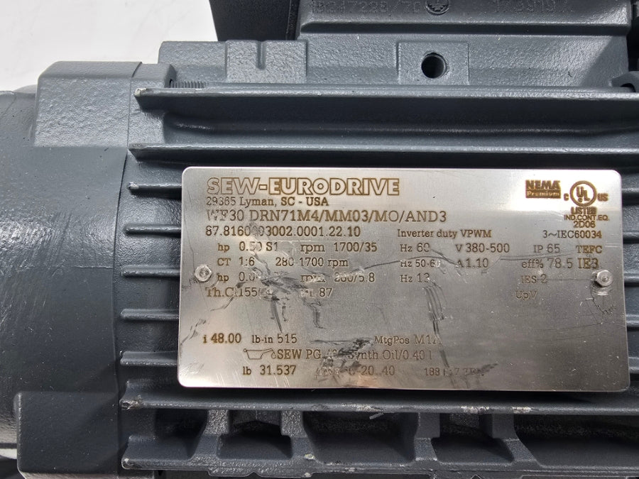 SEW-EURODRIVE WF30DRN71M4/MM03/MO/AND3 380-500V 1.10A NSNP