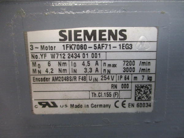 SIEMENS 1FK7060-5AF71-1EG3 254V 4.5/3.3A NSNP