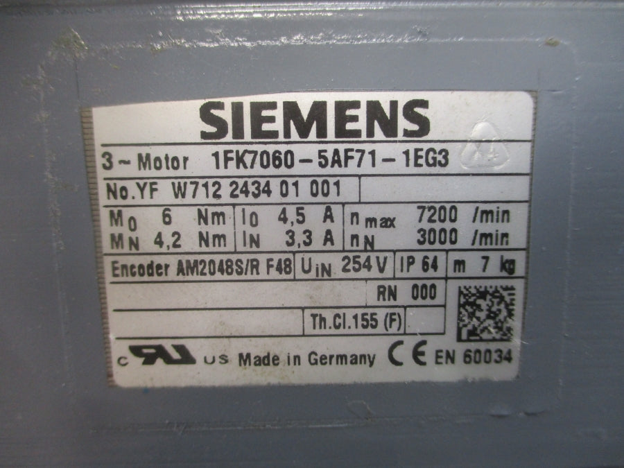 SIEMENS 1FK7060-5AF71-1EG3 254V 4.5/3.3A NSNP