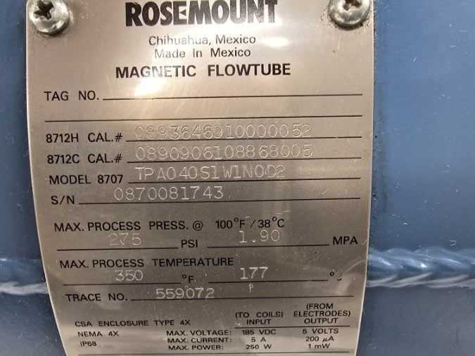 ROSEMOUNT 8707TPA040S1W1N0D2 185VDC 5A 275PSI NSNP