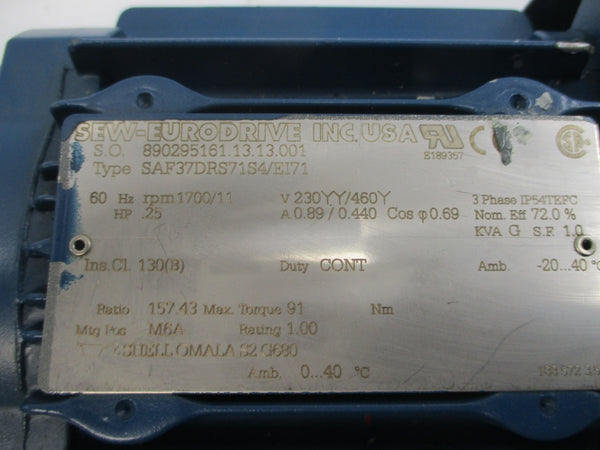 SEW-EURODRIVE SAF37DRS71S4/EI71 230/460V 0.89/0.440A NSNP