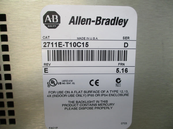 ALLEN BRADLEY 2711E-T10C15 SER. D F/W 5.16 115/230VAC REV. E NSNP