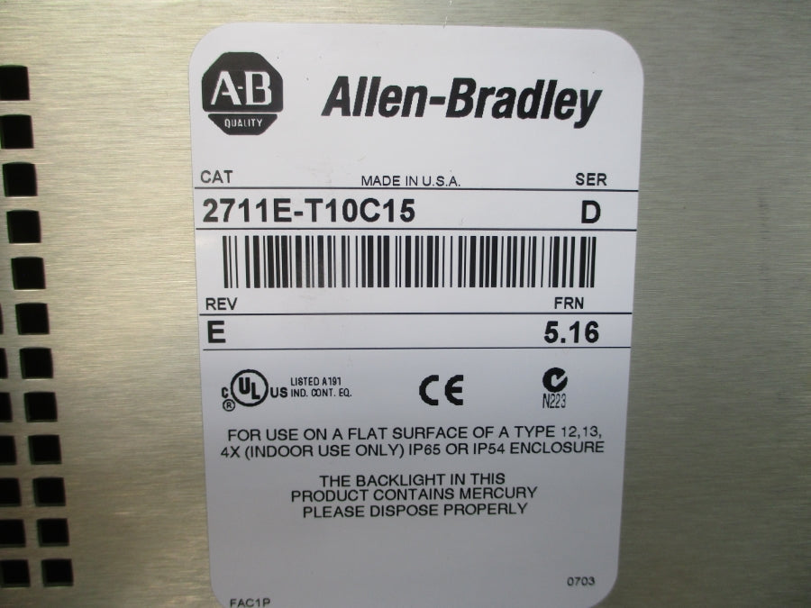 ALLEN BRADLEY 2711E-T10C15 SER. D F/W 5.16 115/230VAC REV. E NSNP