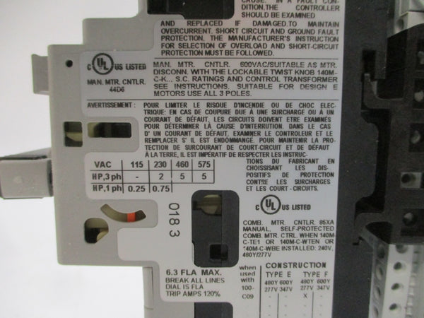 ALLEN BRADLEY 140M-C2E-B63-KN-MT SER. C 480V 4.0-6.3A (BR/WH) NSMP