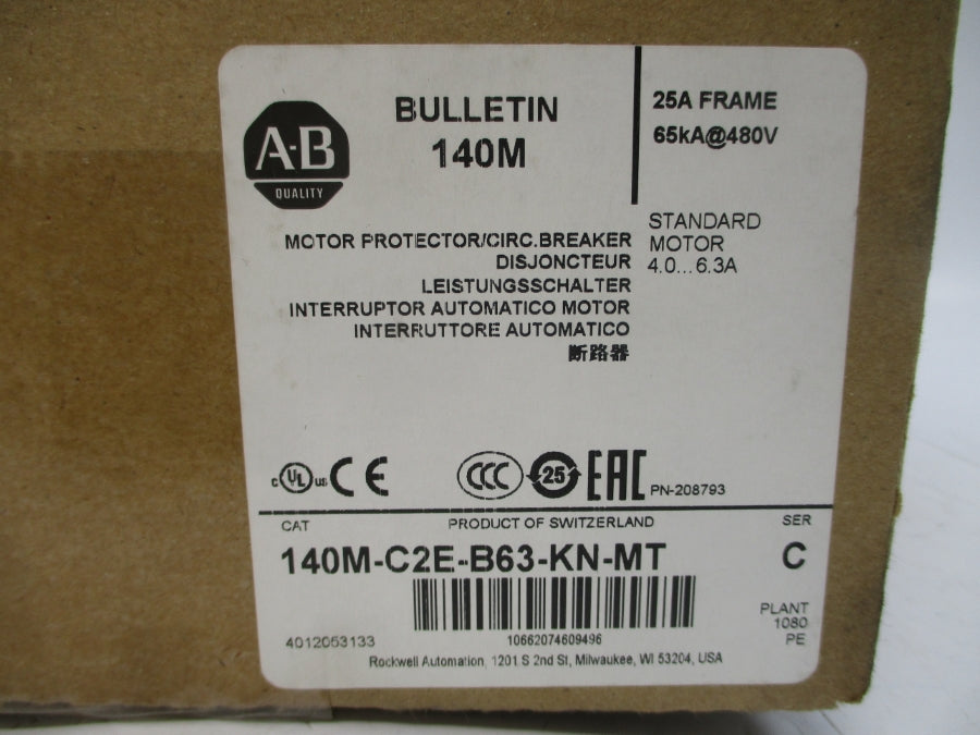 ALLEN BRADLEY 140M-C2E-B63-KN-MT SER. C 480V 4.0-6.3A (BR/WH) NSMP
